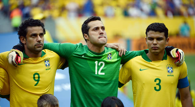Família Scolari: Fred, Jùlio César und Thiago Silva (v.l.n.r.) bilden mit David Luiz den Kern der Seleção